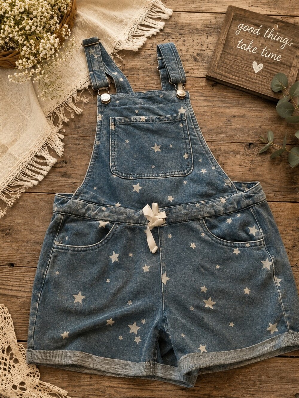 Size 8 girls Justice star overall blue jean shorts 🌟🤩